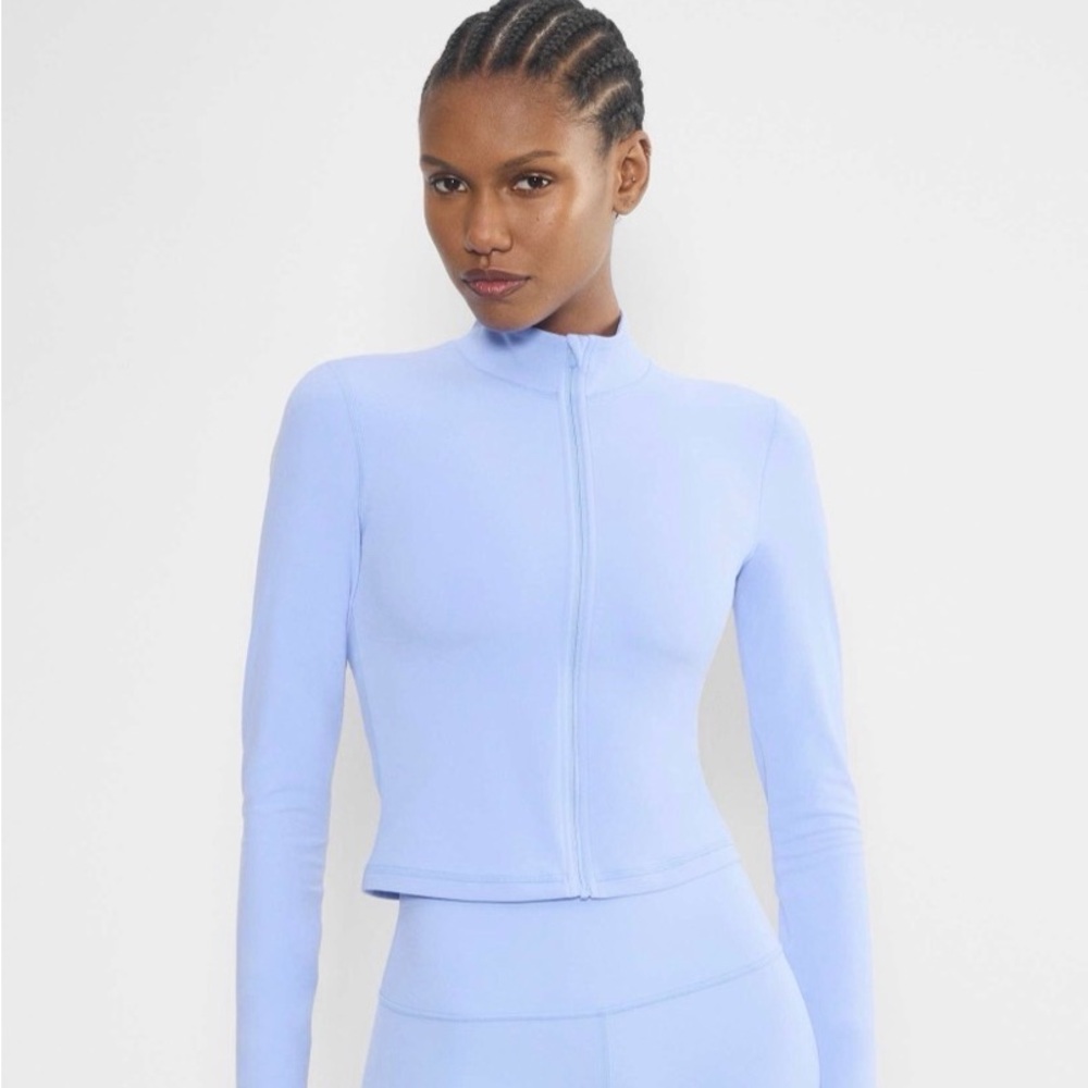 Light Blue Women's Zip-Front Long Sleeve Top